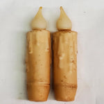 2 Primitive Battery Operated Wax-dipped Taper LED Candles Cream 4" w Timer